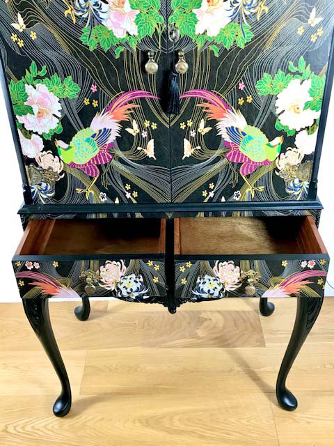 Vintage Cocktail/Drinks Cabinet With Chinoiserie Phoenix Design