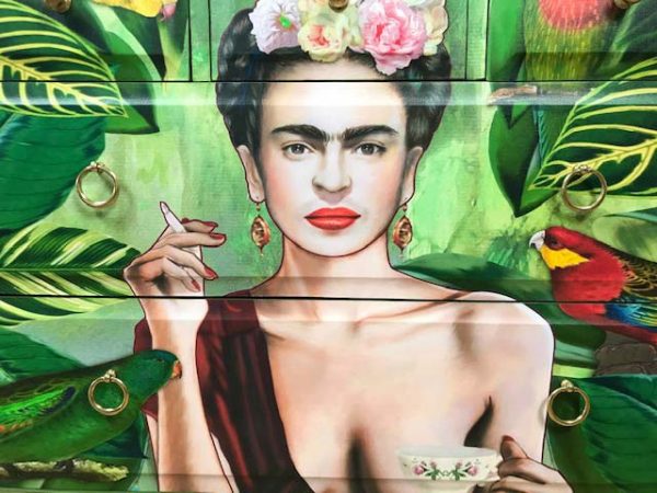 Upcycled Vintage Retro Stag 5 Drawer Chest With Frida Kahlo Design