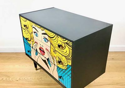 Upcycled Vintage Retro Midcentury Berry 3 Drawer Chest With Pop Art Design
