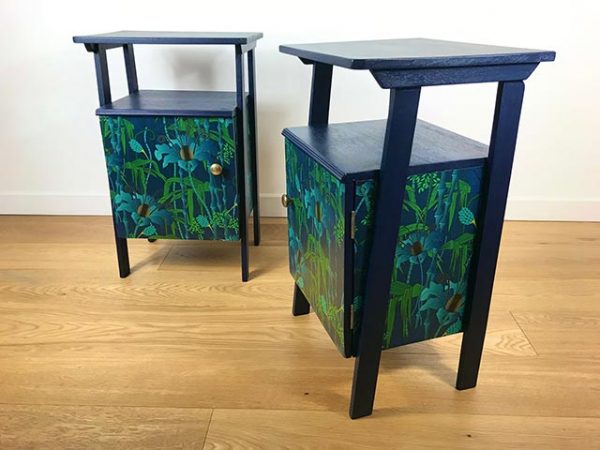 Retro Pair Of Bedside Cabinets With Electric Lagoon Design