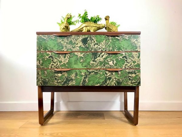 Vintage Retro Europa 3 Drawer Chest With Emerald Marble Design