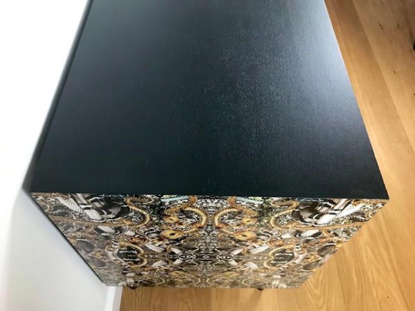 Upcycled Retro Midcentury Meredew 5 Drawer Chest With Golden Snake Print Design