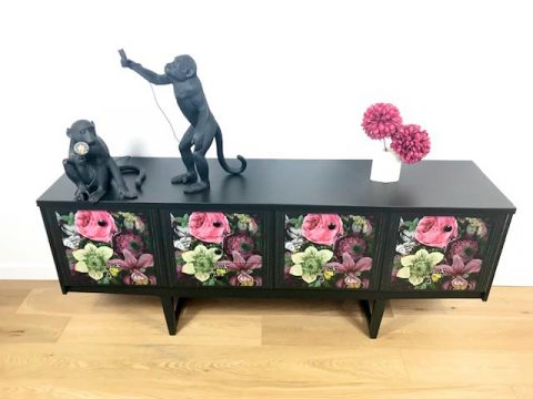 Upcycled Vintage Retro Stateroom Sideboard/TV Unit With Floral Design