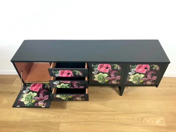 Upcycled Vintage Retro Stateroom Sideboard/TV Unit With Floral Design