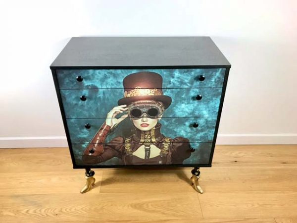 Upcycled Mid Century Avalon 4 Drawer Chest With Stunning Steampunk Decoupage
