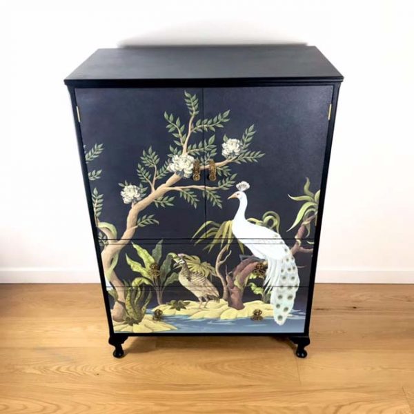 Upcycled Queen Anne Tallboy With Chinoiserie Peacock Decoupage