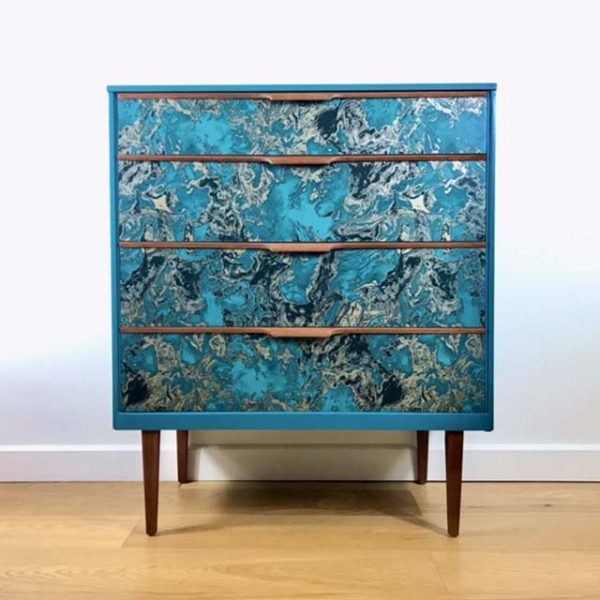 Teal Marble 4 Drawer Chest